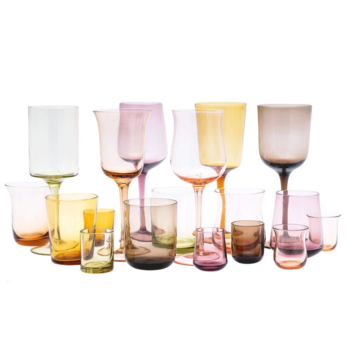 Bitossi glassware set yellow grey purple and green clear wine glasses designer homeware