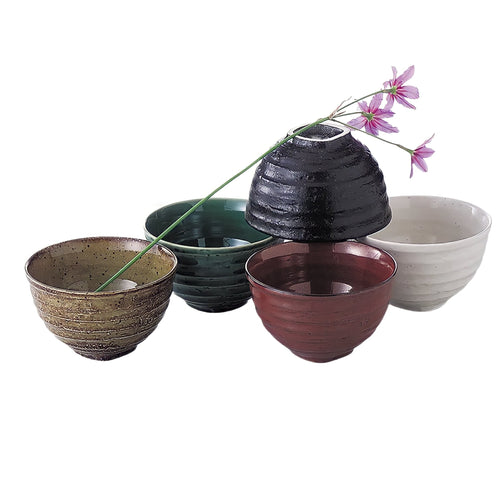 Set of five designer Japaneese cups in earth tones