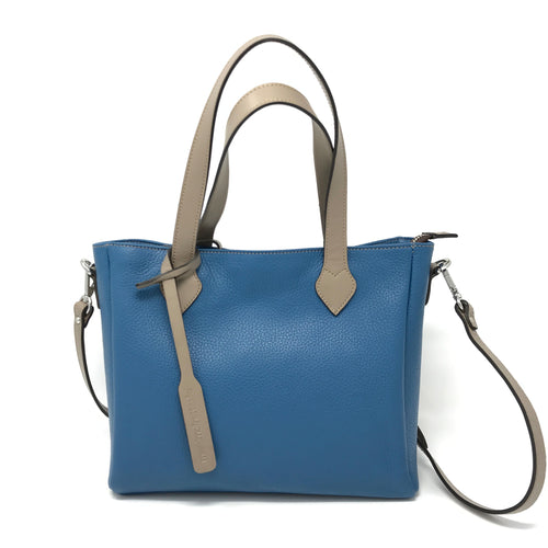 Blue and grey designer leather handbag short and long straps  