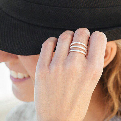 stacked ring on model silver jewellery