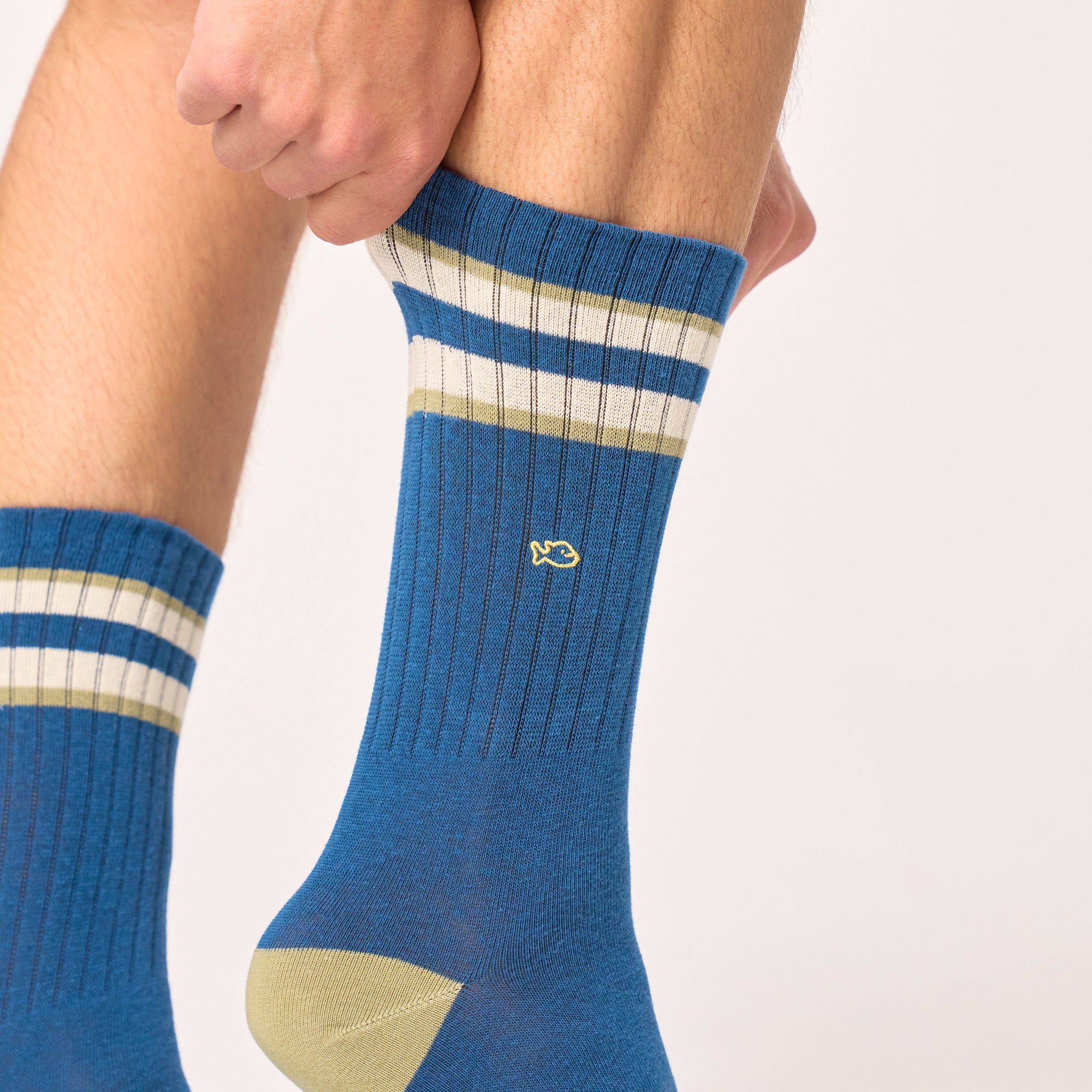 Retro Socks-Blue Green Ivory Beige Stripe