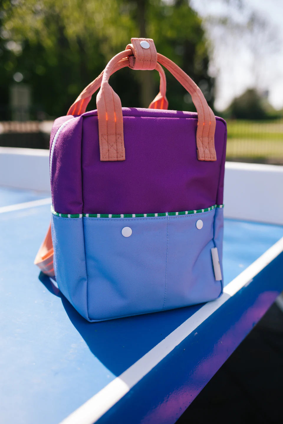Kids Small Backpack - Purple Tights + Badminton Blue