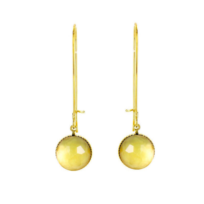 Pom Crystal Earrings Long Yellow