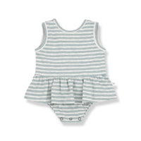 Mint green and white stripe baby dress