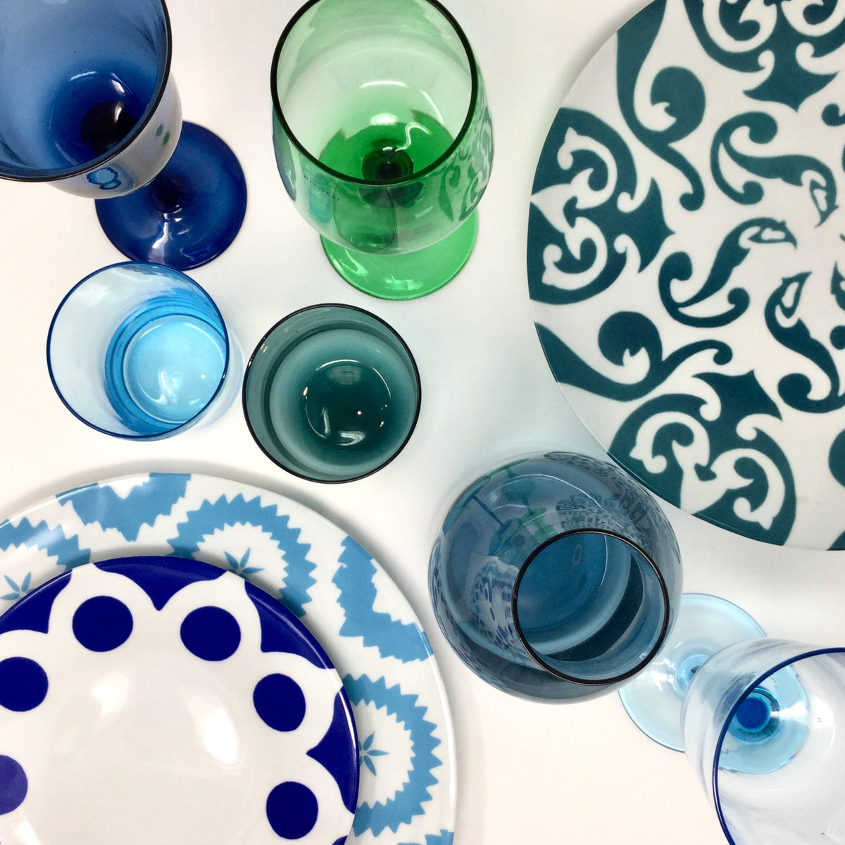 Desigual Wine Glasses Blue & Green Mix