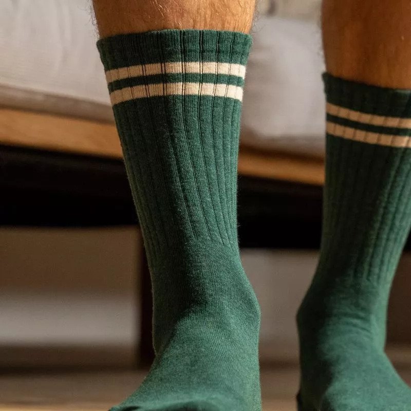 Retro Socks-Green Ivory Stripe