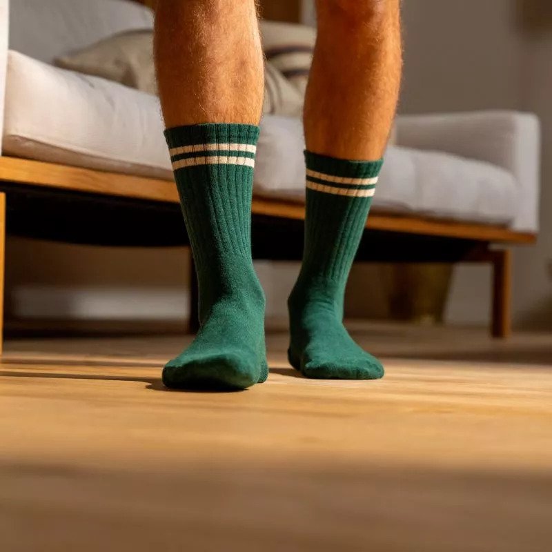 Retro Socks-Green Ivory Stripe