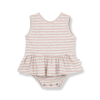 Red and white stripe baby dress back view