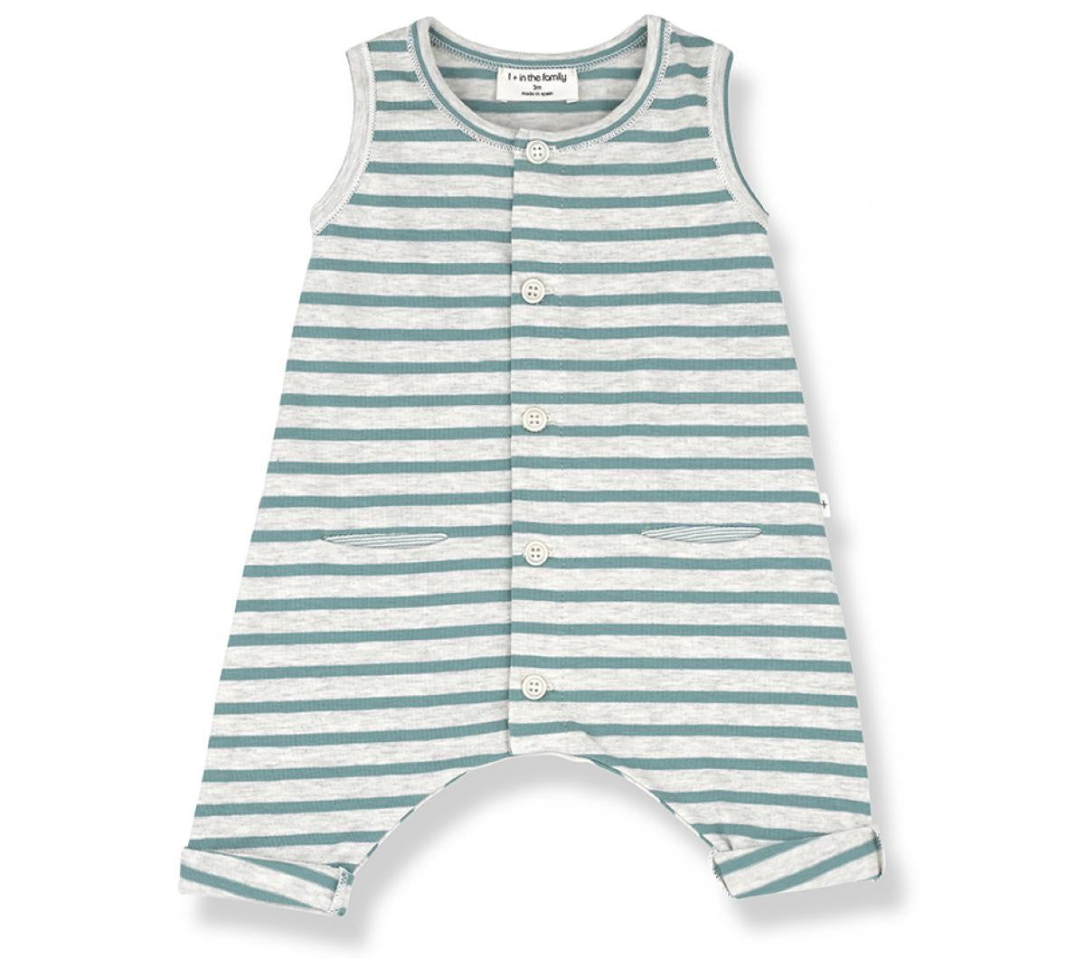 Mint green and white romper, short sleved for baby in organic cotton - full sized view