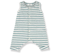 Mint green and white romper, short sleved for baby in organic cotton - full sized view