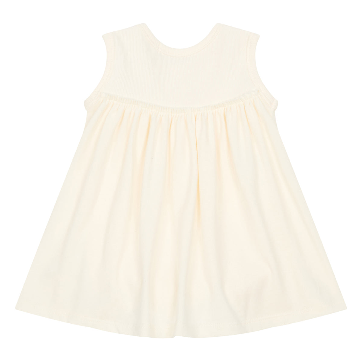 Back view of White long organic cotton baby dress