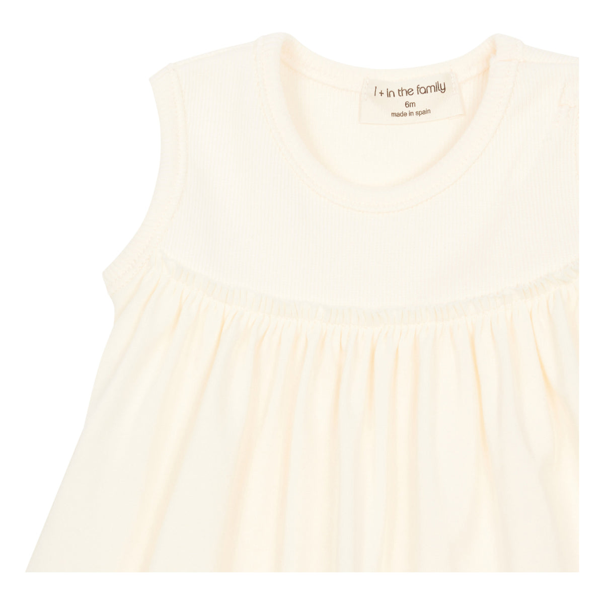 Closeup material view of organic cotton on white baby dress