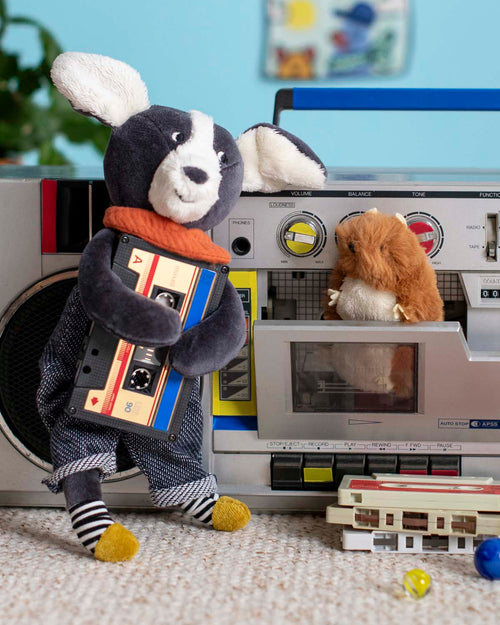 Childrens soft toys yellow and grey animals 