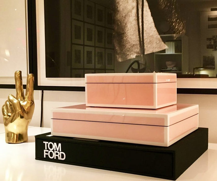 Lacquer Boxes in orange rose gold and cream designer boxes