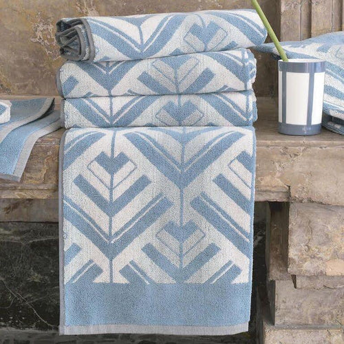 White and blue carrara linen towels luxury homeware