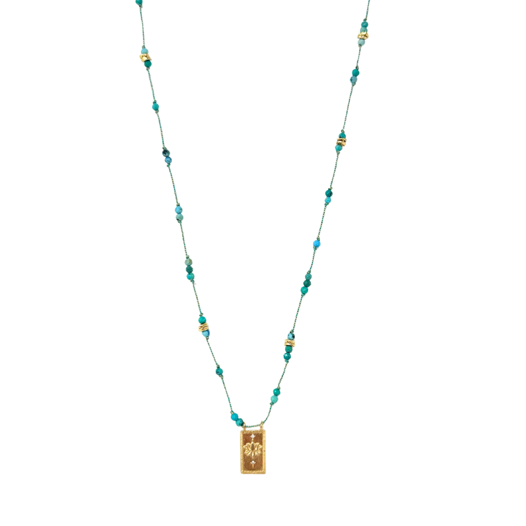 Lotus Turquoise Beaded Cord Necklace