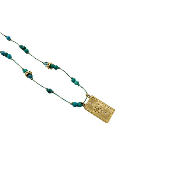 Lotus Turquoise Beaded Cord Necklace