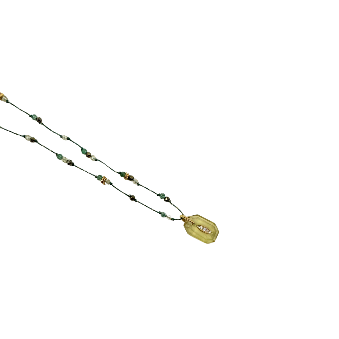 Lemon Quartz Beaded Cord Necklace
