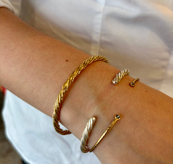 Twist Open Crystal Bracelet - Greige