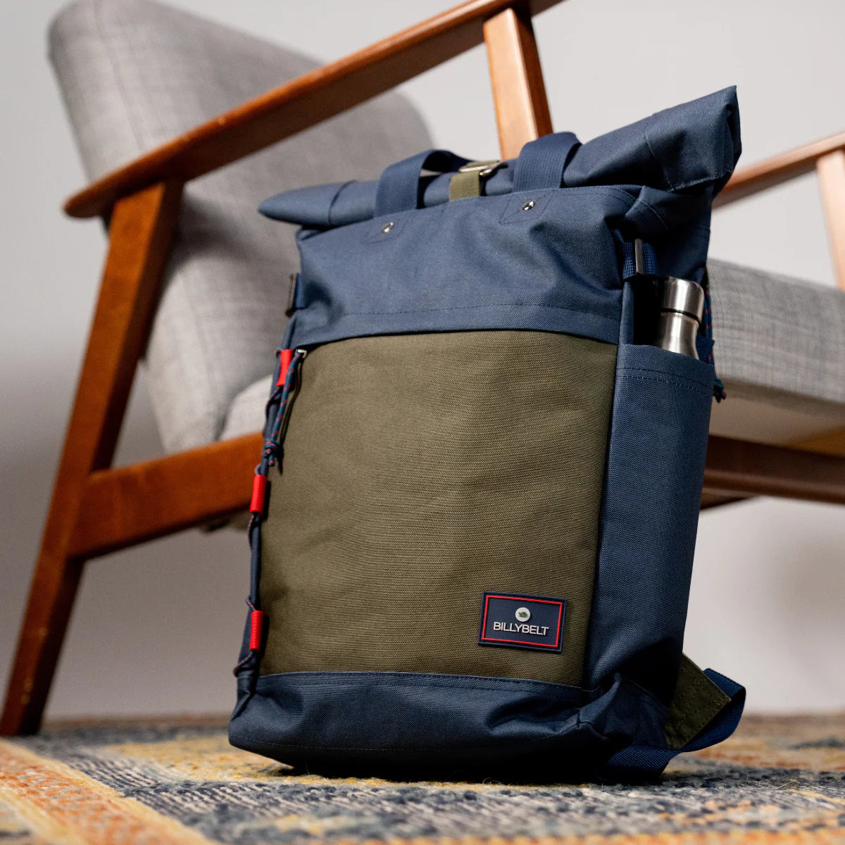 Roll Top Backpack - Navy and Khaki