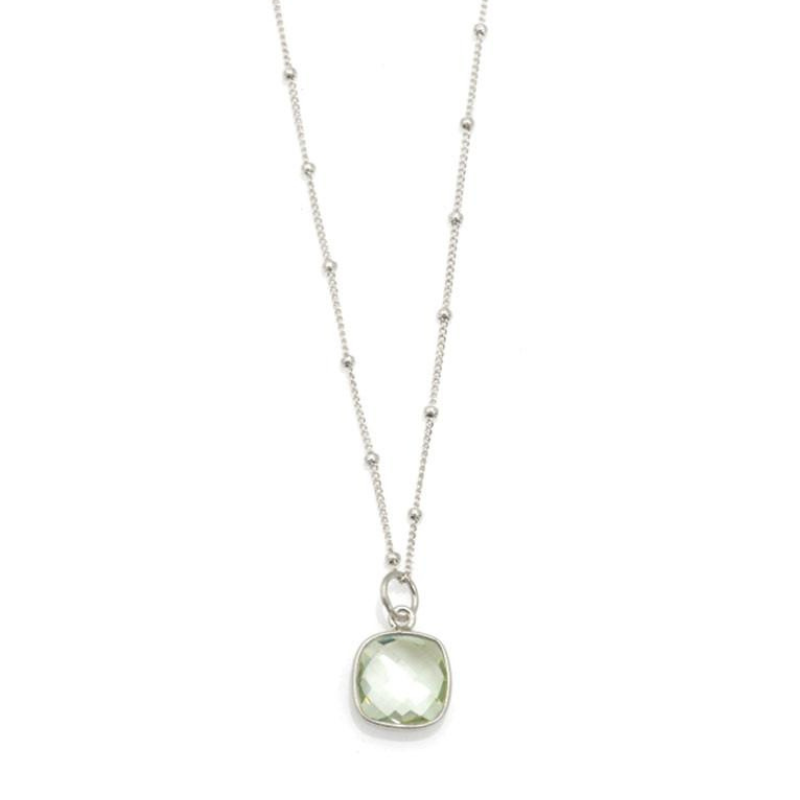 Square Green Amethyst Necklace Silver