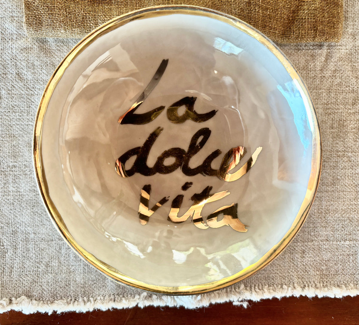 Porceline Italian Writing Shine Bowl Taupe