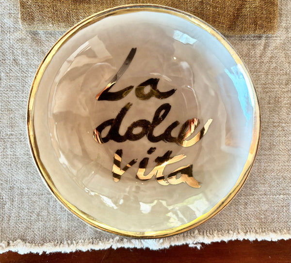 Porceline Italian Writing Shine Bowl Taupe