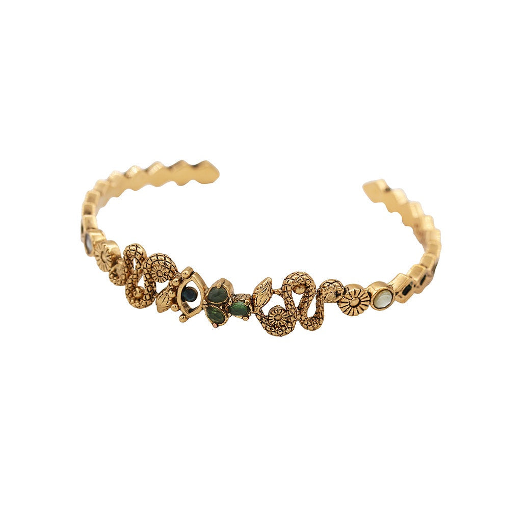 Rima Bangle - Serpentine / Mother-of-pearl / Green enamel