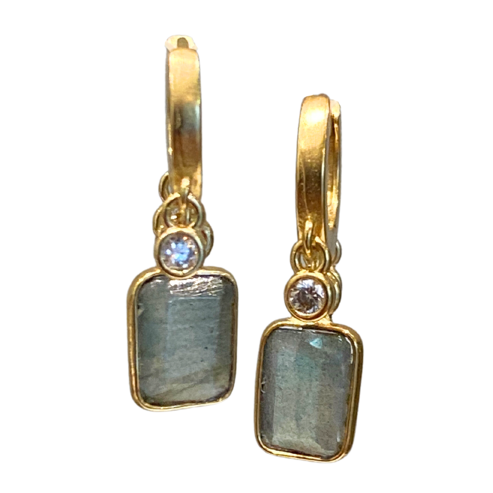 Lauren Labradorite and Zirconium Hoop Earrings