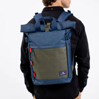 Roll Top Backpack - Navy and Khaki