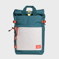 Roll Top Backpack Green and Ivory