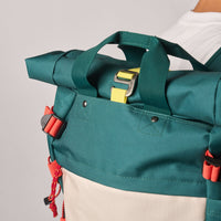 Roll Top Backpack Green and Ivory