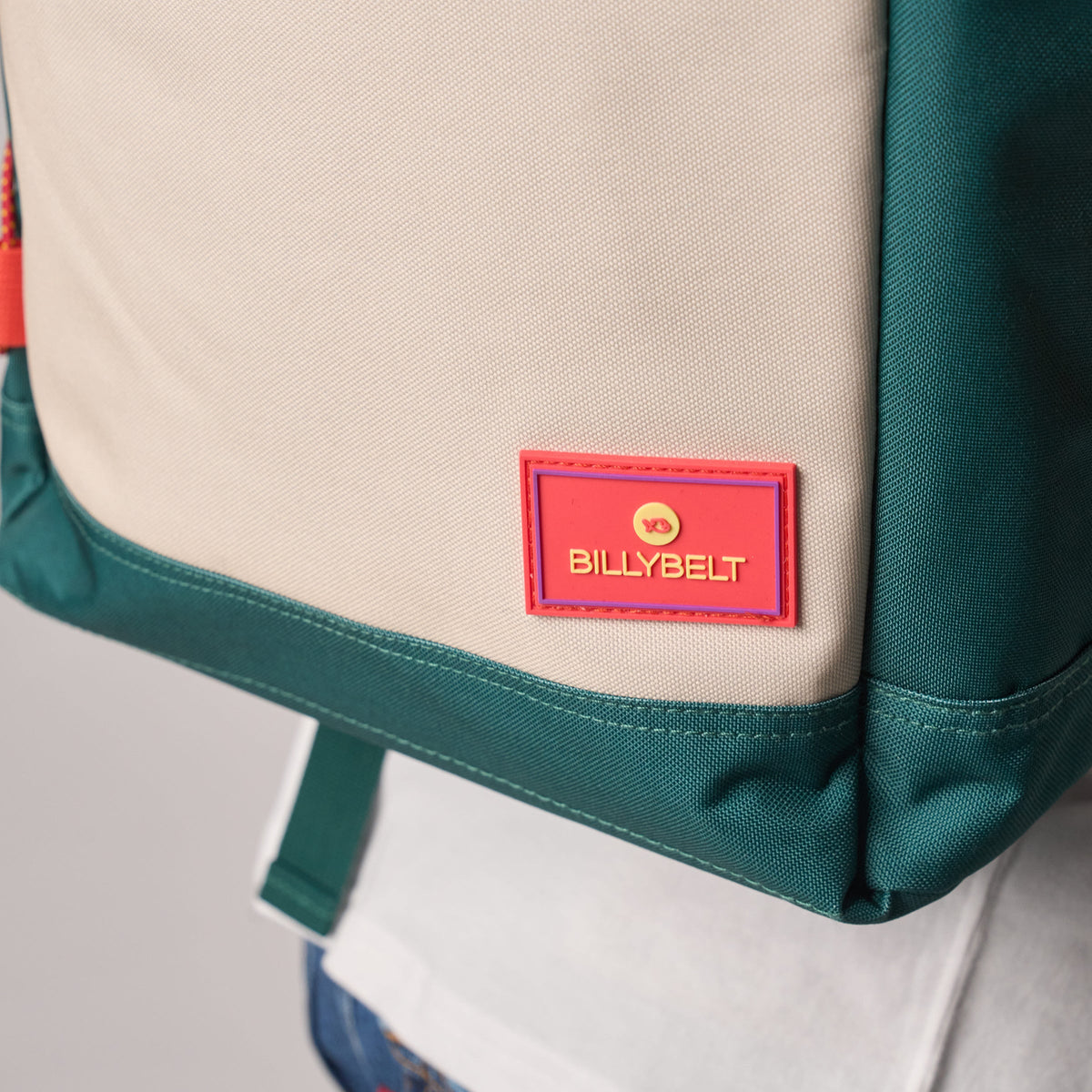 Roll Top Backpack Green and Ivory