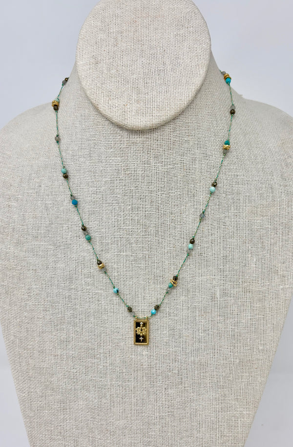 Baby Ubud Lotus Pyrite Turquoise Cord Necklace