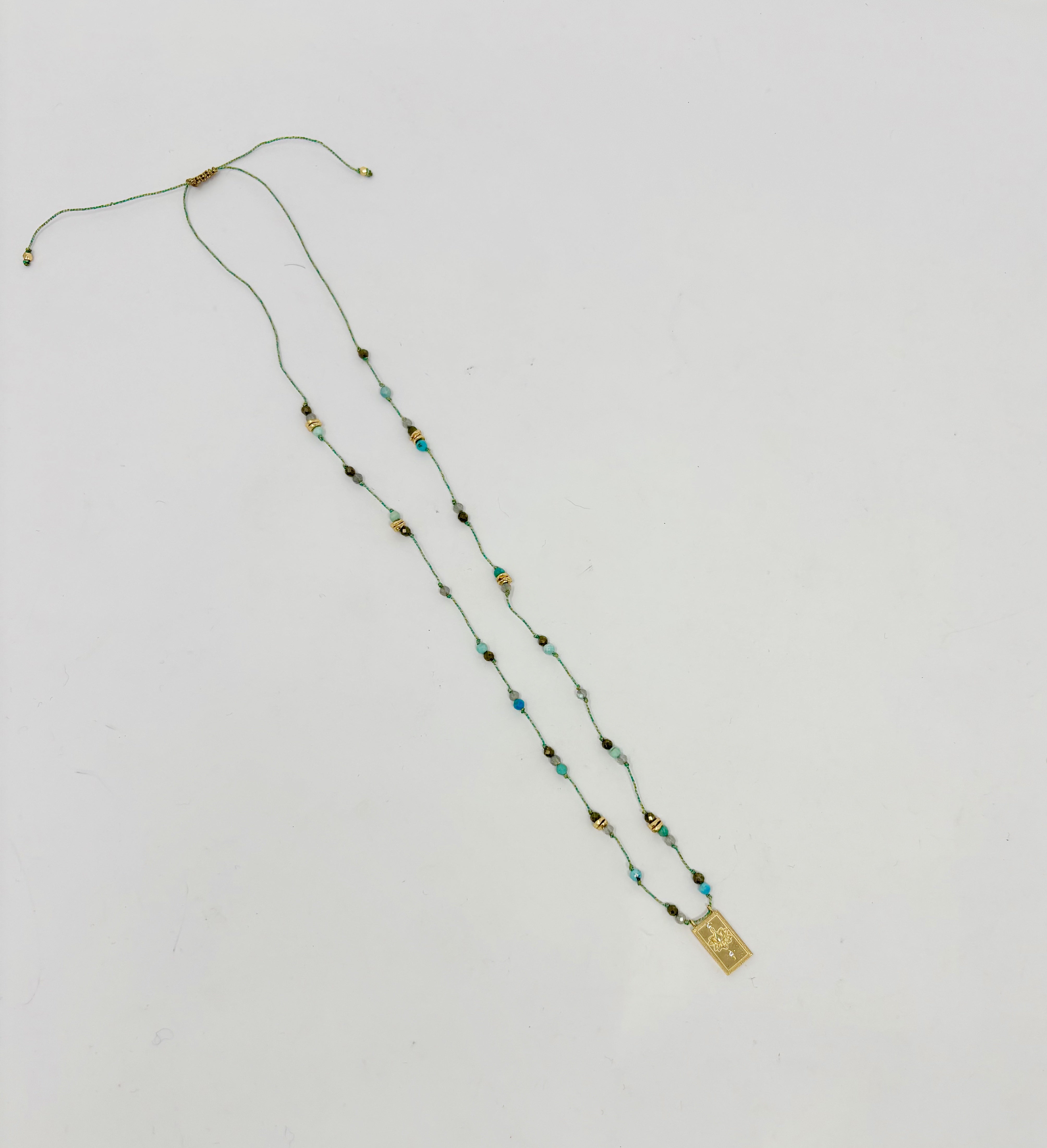 Baby Ubud Lotus Pyrite Turquoise Cord Necklace