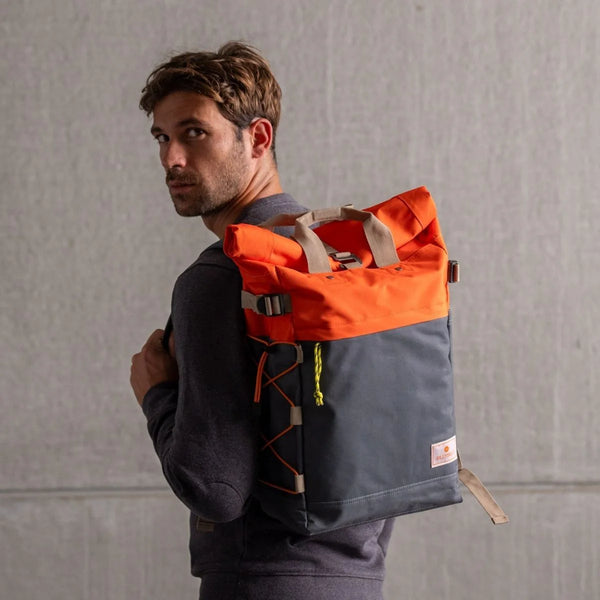 Rolltop Backpack Orange and Grey