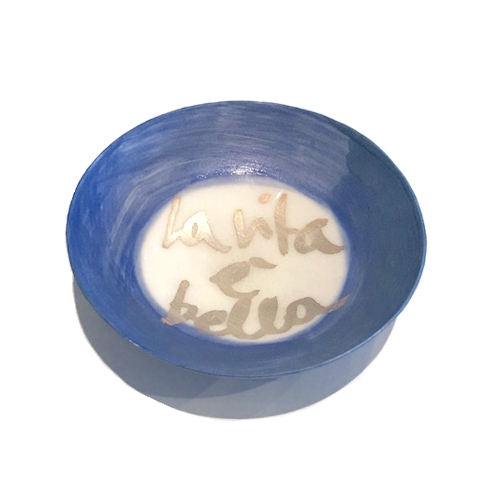 Porcelain Bowl - Blue Ring with Silver Writing