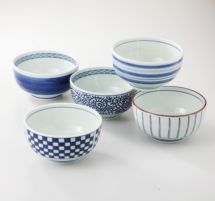 Set of 5 Japanese Large Porcelain Bowls