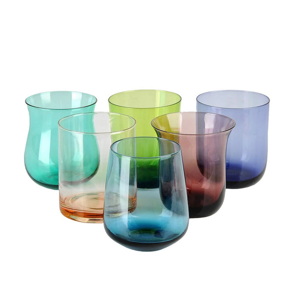set of six tumblers assorted colours made in italy clear glass
