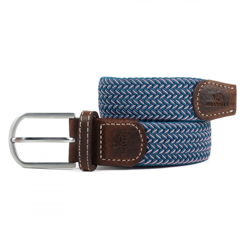Blue and white Braided Belt with brown leather finish