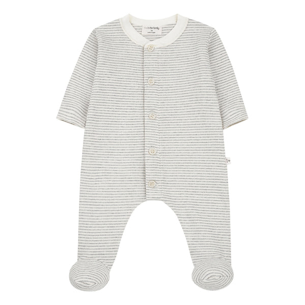 White and grey organic cotton long sleeved jump suit with feet for baby 