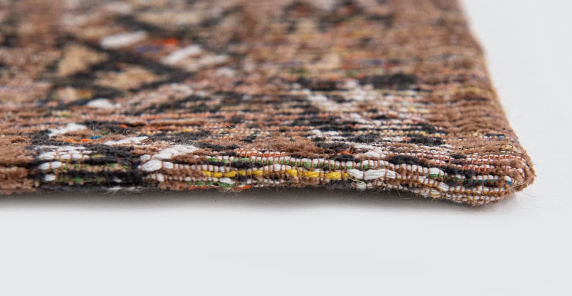 Closeup of edge of rug and woven detail.