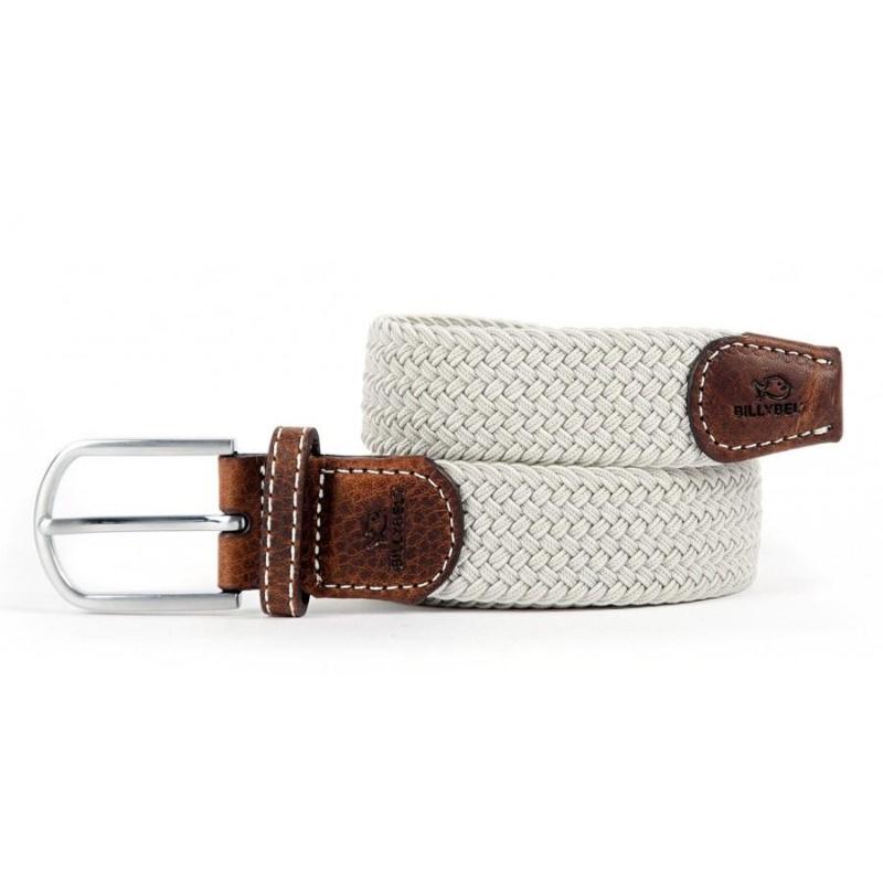 White braided belt with brown leather finish 