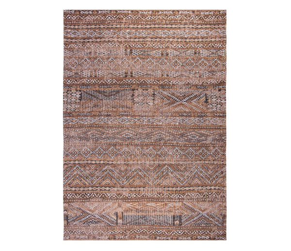 Full view of Earth tones moroccan nomad pattern rug. 