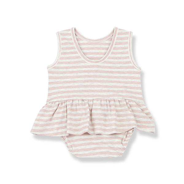 Red and white stripe baby dress front view 