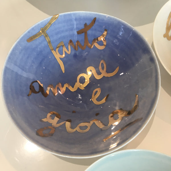 Coloured Bowls with Gold Writing