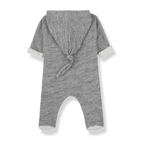 Organic cotton grey hoded jumpsuit for baby back view