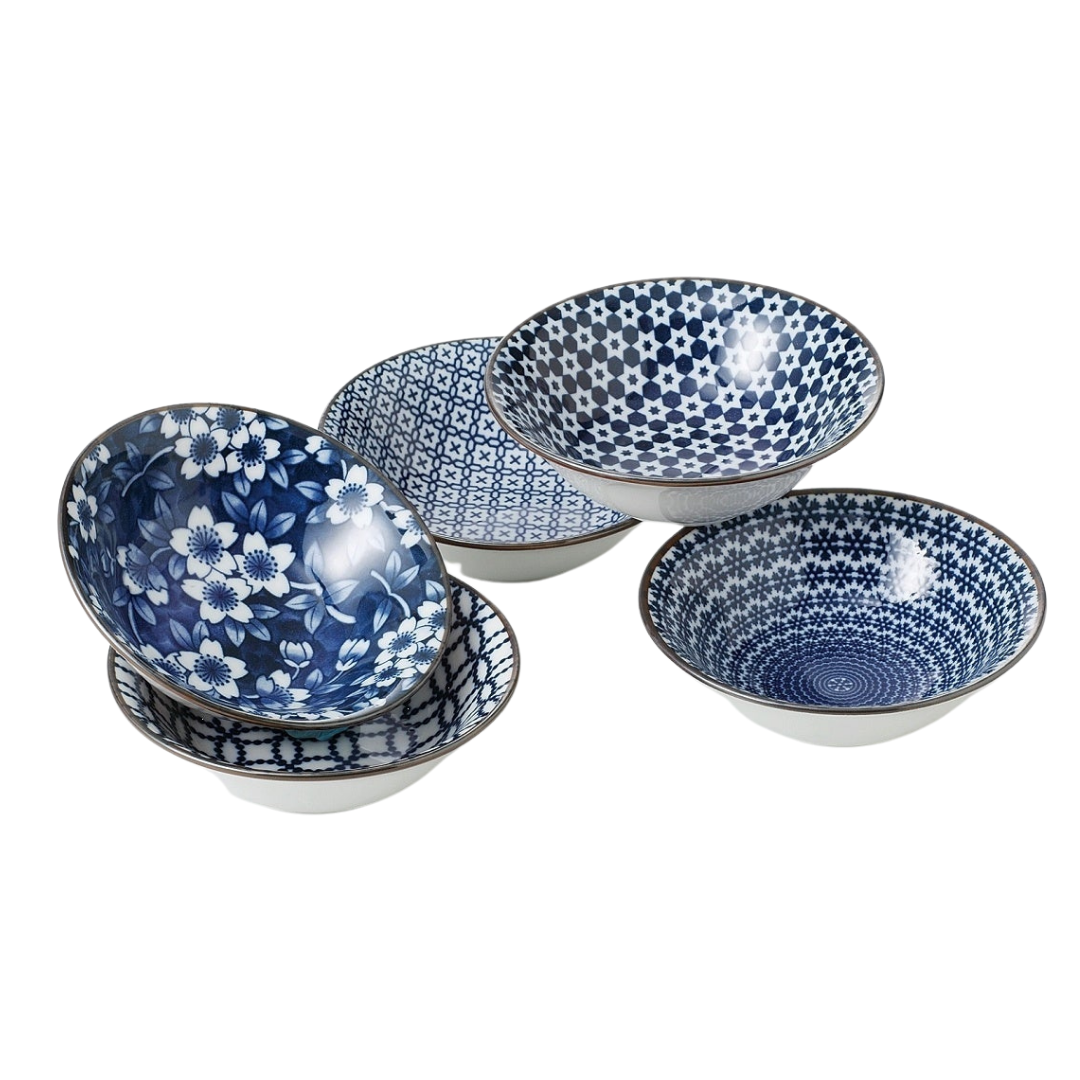Set of 5 Patterned Porcelain Bowls