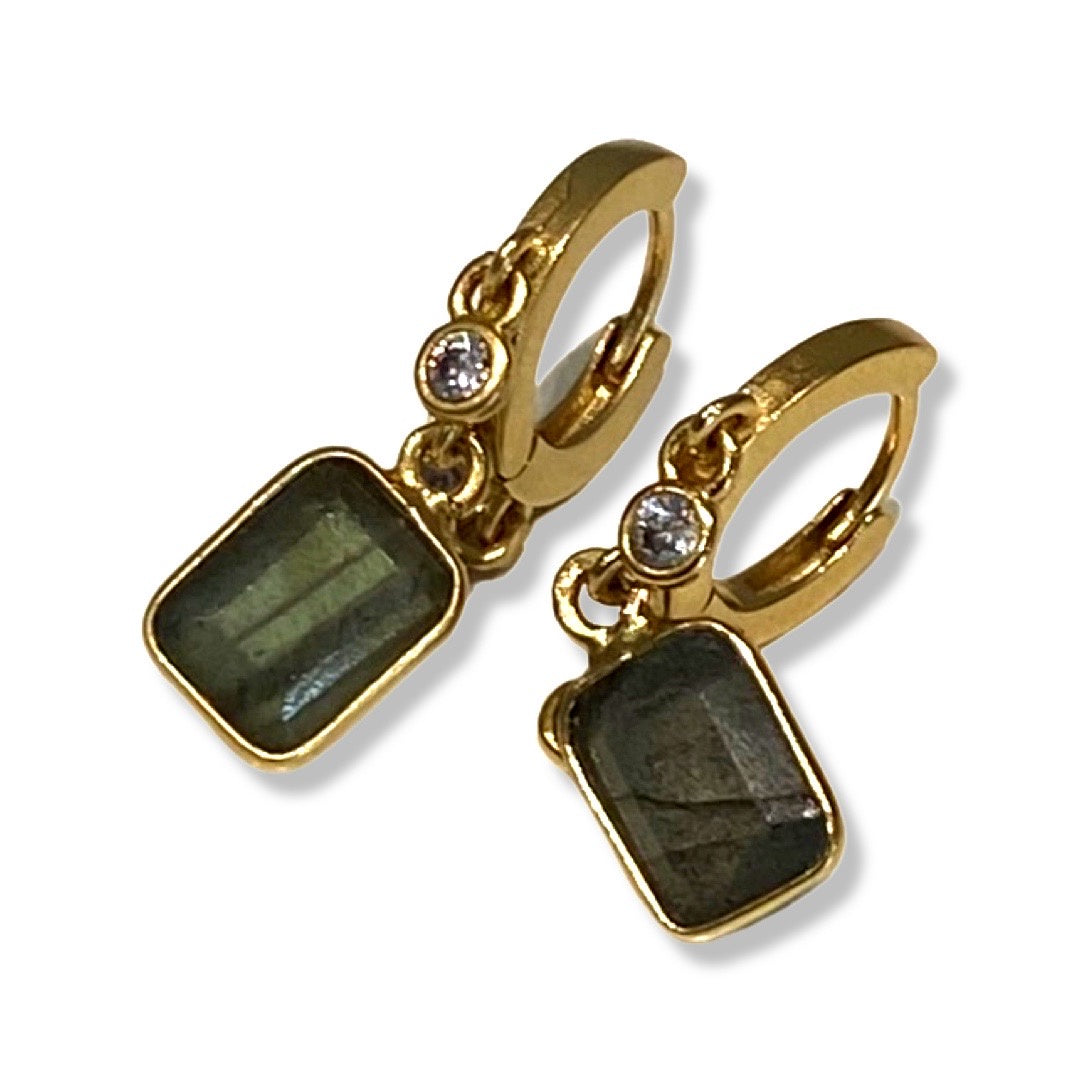 Lauren Labradorite and Zirconium Hoop Earrings