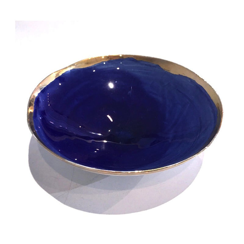 Golden Rimmed Medium Bowl - Dark Blue